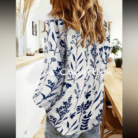 Boho Floral Print Button Down Up Shirt Top Blouse Purple - Picture 2 of 5